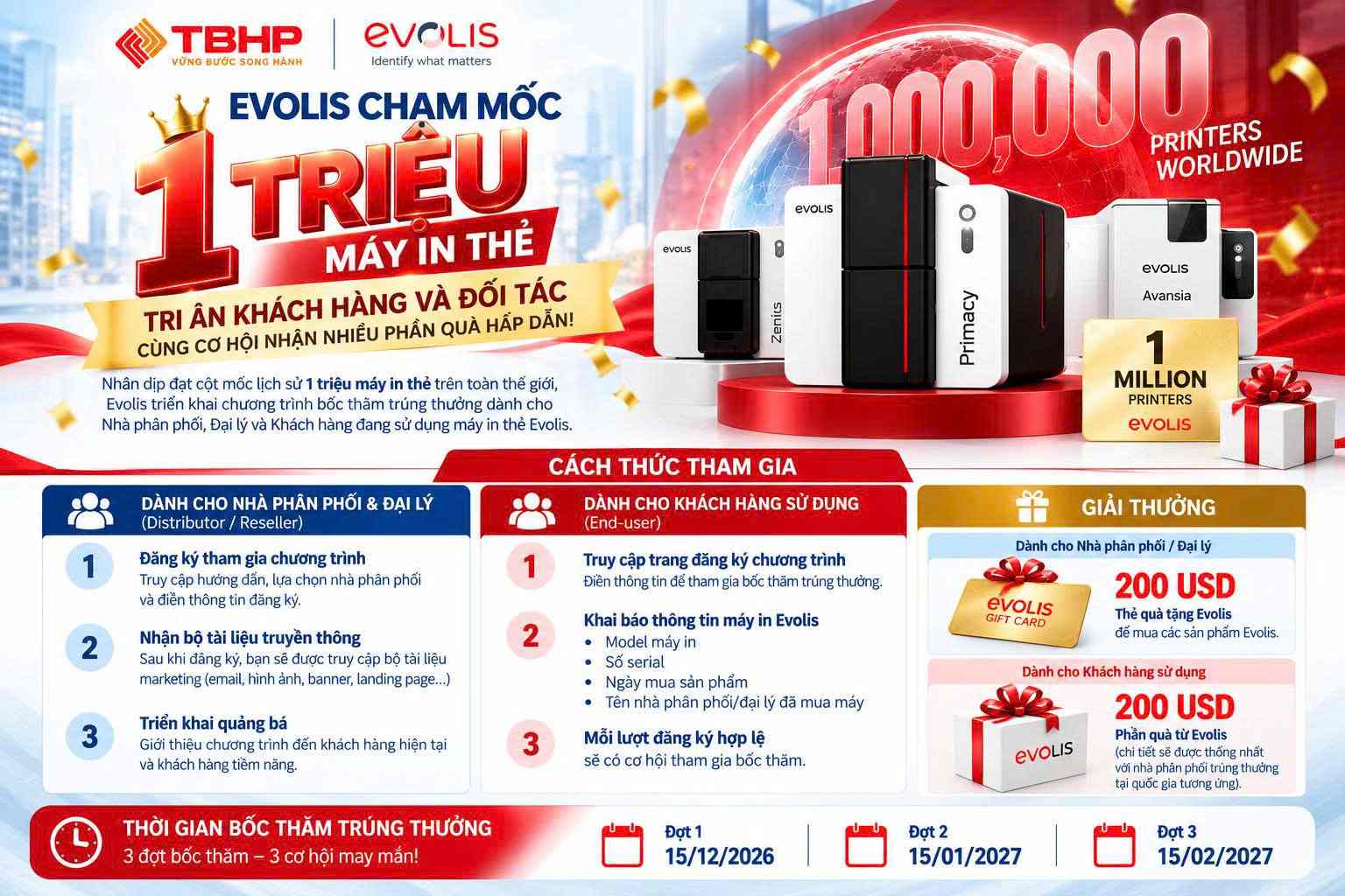 EVOLIS CHẠM MỐC 1 TRIỆU MÁY IN THẺ – TRI ÂN KHÁCH HÀNG VỚI CƠ HỘI NHẬN QUÀ 200 USD 1 EVOLIS CHẠM MỐC 1 TRIỆU MÁY IN THẺ – TRI ÂN KHÁCH HÀNG VỚI CƠ HỘI NHẬN QUÀ 200 USD 1
